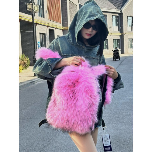 貉子毛絨流蘇百搭彩色雙肩後後背包 男女同款通勤潮流戶外時尚書包