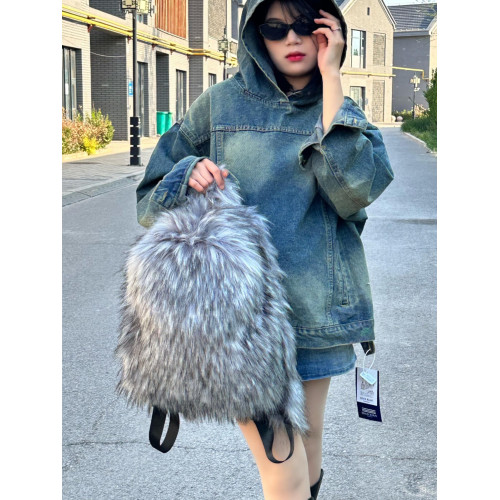 貉子毛絨流蘇百搭彩色雙肩後後背包 男女同款通勤潮流戶外時尚書包