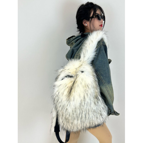 貉子毛絨流蘇百搭彩色雙肩後後背包 男女同款通勤潮流戶外時尚書包