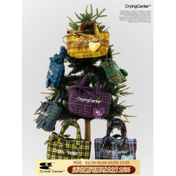 CryingCenter多色復古格紋托特包（含雲朵掛件）斜背單肩包大小號