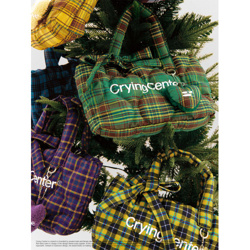 CryingCenter多色復古格紋托特包（含雲朵掛件）斜背單肩包大小號