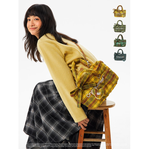 CryingCenter多色復古格紋托特包（含雲朵掛件）斜背單肩包大小號