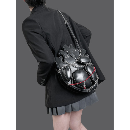 HIATUS原創暗黑綑綁鏈條心髒雙肩斜後後背包創意哥特風龐克金屬辣妹包