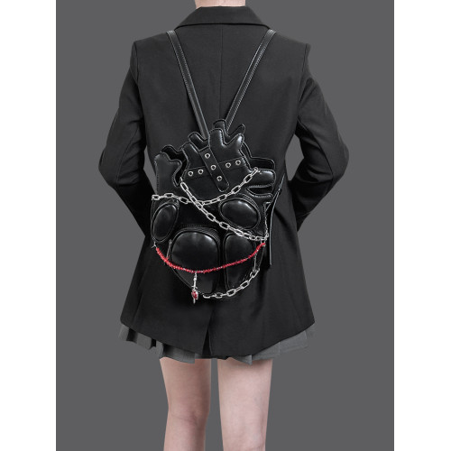 HIATUS原創暗黑綑綁鏈條心髒雙肩斜後後背包創意哥特風龐克金屬辣妹包