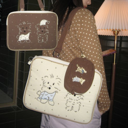 3egiz原創潦草小狗拼布刺綉通勤平板筆記型電腦包女單肩可愛小衆防摔保護套16寸