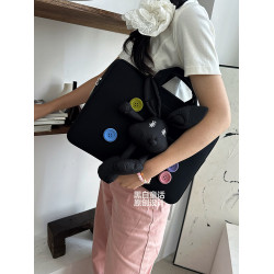黑白童話卡通玩偶兔公仔貼布筆記型電腦包14寸女小衆高級感設計通勤文件收納包16寸適用macbook13.6寸內膽包
