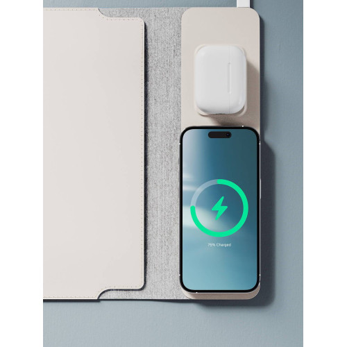 S97 15W雙充快充PU皮革防水磁吸適用蘋果耳機手機無線充電筆電內膽包電腦包