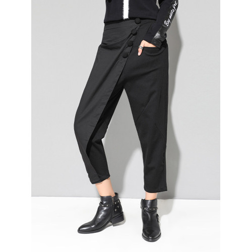 個性哈倫褲春秋新款女褲歐美女裝休閒褲時尚拼接顯瘦九分小腳褲潮