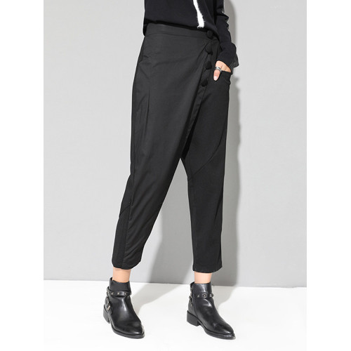 個性哈倫褲春秋新款女褲歐美女裝休閒褲時尚拼接顯瘦九分小腳褲潮