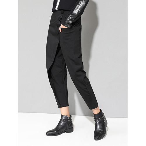 個性哈倫褲春秋新款女褲歐美女裝休閒褲時尚拼接顯瘦九分小腳褲潮