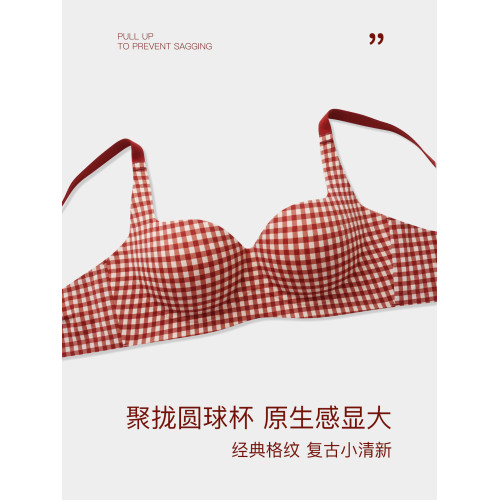格子紅色內衣女小胸聚攏2025年新款無痕舒適無鋼圈本命年文胸套裝