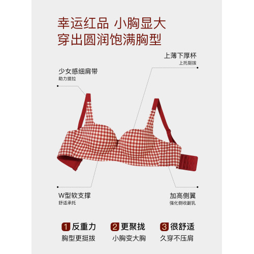 格子紅色內衣女小胸聚攏2025年新款無痕舒適無鋼圈本命年文胸套裝