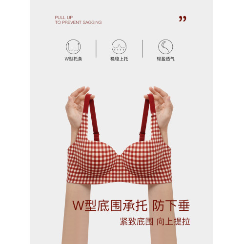 格子紅色內衣女小胸聚攏2025年新款無痕舒適無鋼圈本命年文胸套裝