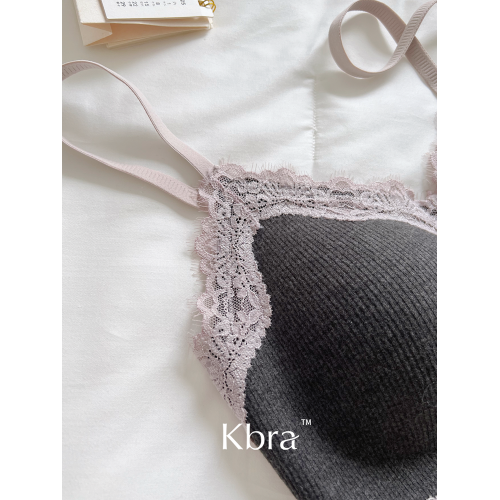 Kbra法式蕾絲磨毛保暖內衣女2025新款胸大顯小無痕防下垂文胸罩