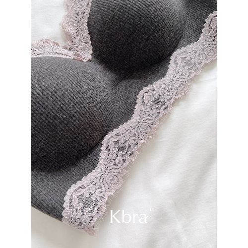 Kbra法式蕾絲磨毛保暖內衣女2025新款胸大顯小無痕防下垂文胸罩