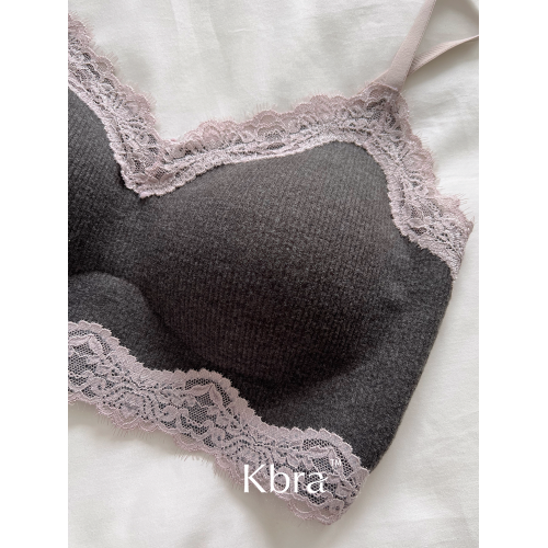 Kbra法式蕾絲磨毛保暖內衣女2025新款胸大顯小無痕防下垂文胸罩