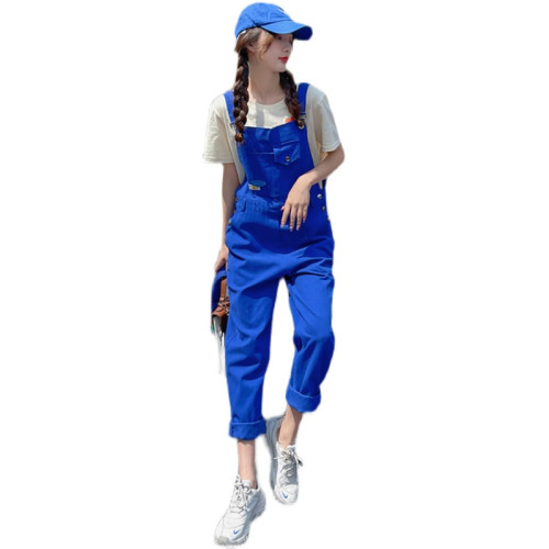 克萊因藍設計感小衆工裝背帶褲女夏2025年新款吊帶連體褲濶腿褲