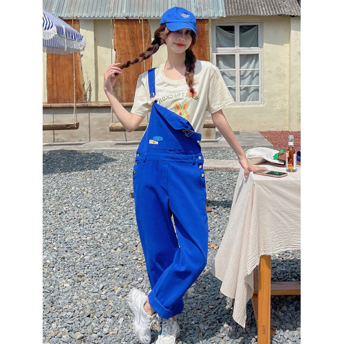 克萊因藍設計感小衆工裝背帶褲女夏2025年新款吊帶連體褲濶腿褲