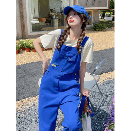 克萊因藍設計感小衆工裝背帶褲女夏2025年新款吊帶連體褲濶腿褲