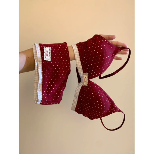 波點可愛本命年紅色內衣內褲套裝女小胸薄款結婚新娘文胸馬年禮物