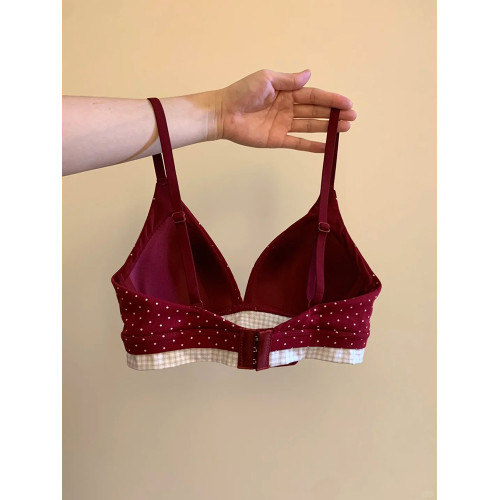 波點可愛本命年紅色內衣內褲套裝女小胸薄款結婚新娘文胸馬年禮物