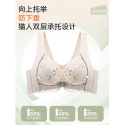 貓人前釦內衣女小胸聚攏顯大收副乳防下垂蕾絲無鋼圈背心式文胸罩