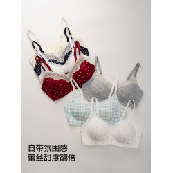 日系無痕純棉薄款內衣女小胸聚攏防下垂法式舒服蕾絲學生少女文胸