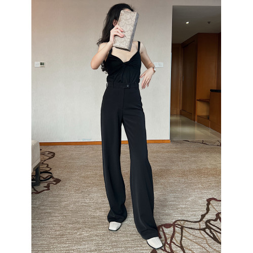 貓境經典不過時高腰極簡高級感顯瘦垂感加長窄版直筒西裝休閒長褲