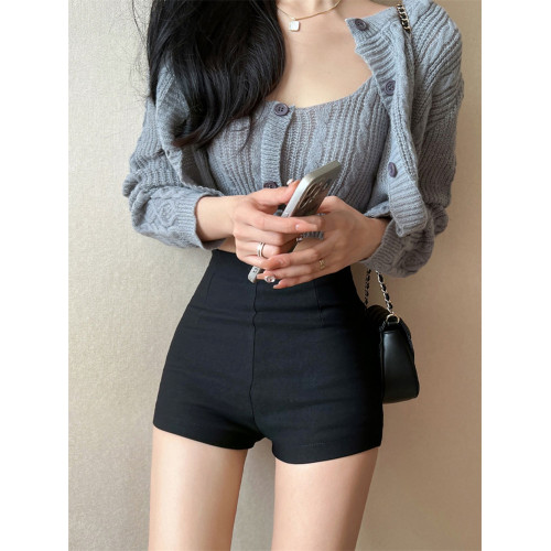 高腰黑色休閒短褲女秋季韓版百搭a字彈力打底褲修身顯瘦提臀熱褲