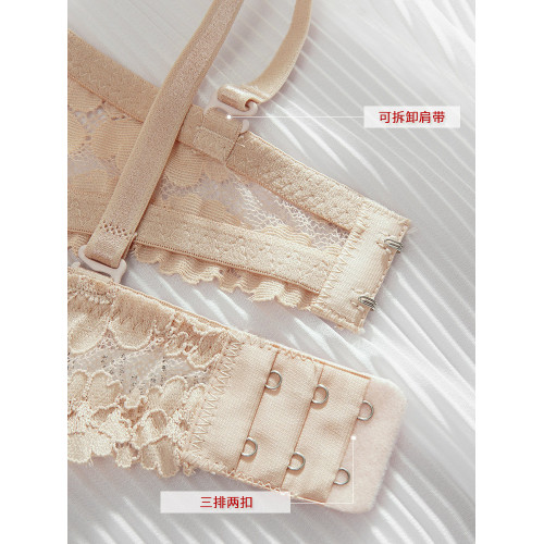 小胸內衣女半杯聚攏不空杯防上滑1/2杯有鋼圈蕾絲純棉文胸兩排釦