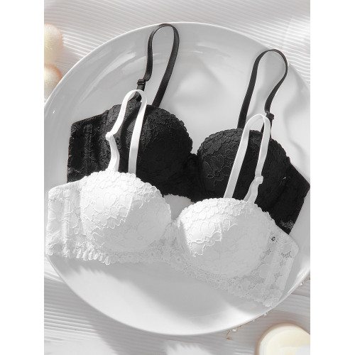 小胸內衣女半杯聚攏不空杯防上滑1/2杯有鋼圈蕾絲純棉文胸兩排釦