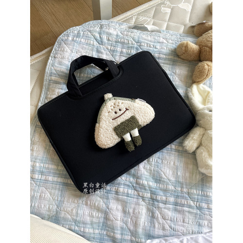 高顔值設計可愛飯團包貼布手提筆記型電腦包14寸小衆高級感平板通勤收納包適用蘋果macbook16寸華爲內膽包