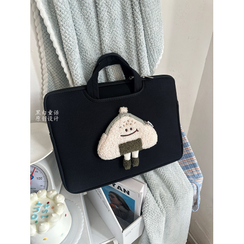 高顔值設計可愛飯團包貼布手提筆記型電腦包14寸小衆高級感平板通勤收納包適用蘋果macbook16寸華爲內膽包