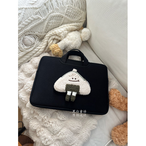 高顔值設計可愛飯團包貼布手提筆記型電腦包14寸小衆高級感平板通勤收納包適用蘋果macbook16寸華爲內膽包