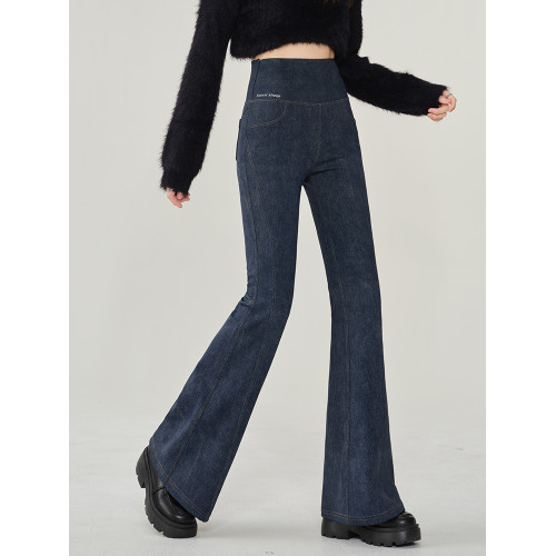 仿牛仔微喇鯊魚褲女外穿2024秋新款高腰顯瘦喇叭馬蹄瑜珈打底褲