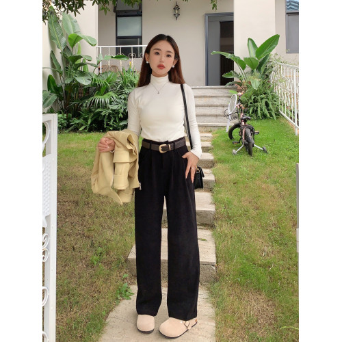 小小家  小個子秋冬新款高腰加絨加厚雪尼爾濶腿褲老爹褲150xs