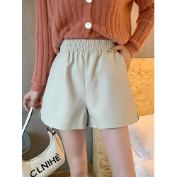 短褲pu皮女2023秋冬季新款大碼寬鬆濶腿顯瘦高腰時尚外穿打底靴褲