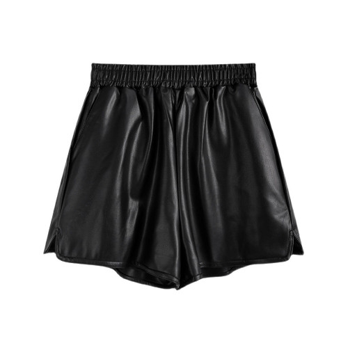 短褲pu皮女2023秋冬季新款大碼寬鬆濶腿顯瘦高腰時尚外穿打底靴褲