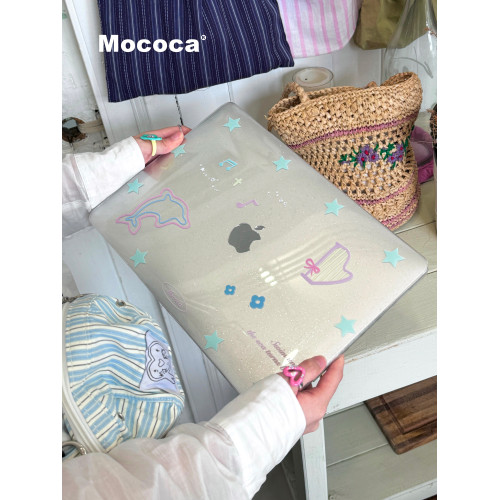 MOCOCA《海洋之星》星星海豚進口pc透明滿天星細閃硬殼防磕碰適用於Macbook蘋果pro電腦air保護套13寸14寸