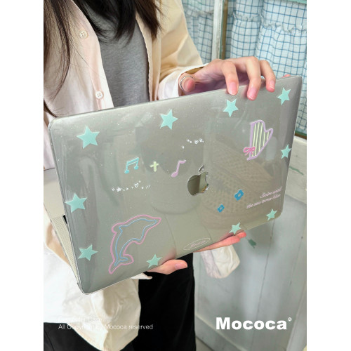 MOCOCA《海洋之星》星星海豚進口pc透明滿天星細閃硬殼防磕碰適用於Macbook蘋果pro電腦air保護套13寸14寸