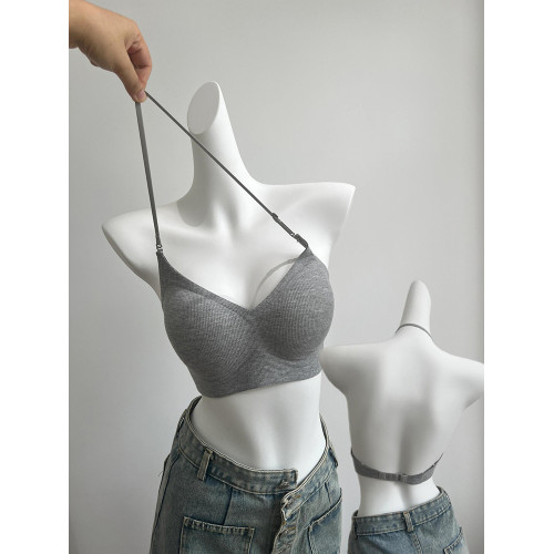 掛脖吊帶美背小胸顯大聚攏內衣女細肩帶無痕交叉露背大u型文胸罩