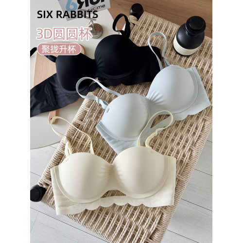 六隻兔子蕾絲內衣女小胸聚攏顯大胸罩無鋼圈收副乳防下垂文胸