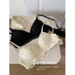 馨幫幫Bra 甜美蕾絲碎花三角杯內衣女小胸聚攏防下垂無鋼圈文胸罩