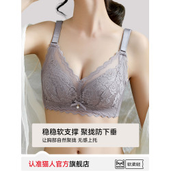貓人內衣女小胸聚攏顯大無痕調整型無鋼圈收副乳防下垂蕾絲文胸罩
