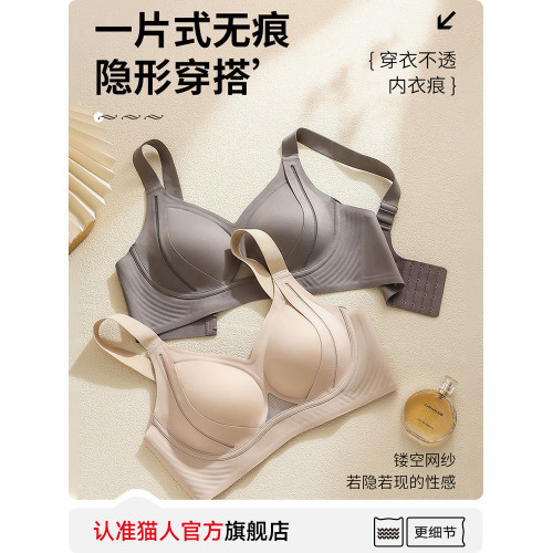 貓人無痕內衣女聚攏小胸提拉軟支撐調整型收副乳防下垂美背文胸罩