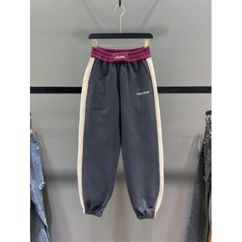 歐貨撞色拼接休閒衛褲女2025秋冬新款加絨高腰寬鬆哈倫束腳運動褲