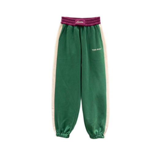 歐貨撞色拼接休閒衛褲女2025秋冬新款加絨高腰寬鬆哈倫束腳運動褲