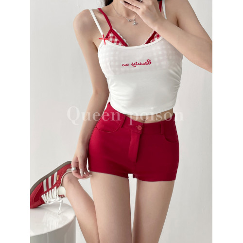 美式辣妹風顯身材彈力短褲女夏季低腰緊身顯瘦包臀A字濶腿熱褲潮