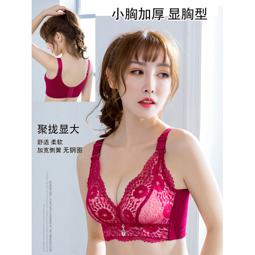 本命年紅色文胸女聚攏上托小胸加厚顯大調整型收副乳無鋼圈內衣