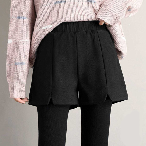 2-300斤胖mm大碼毛呢短褲女秋冬ins寬鬆濶腿休閒外穿a字高腰靴褲